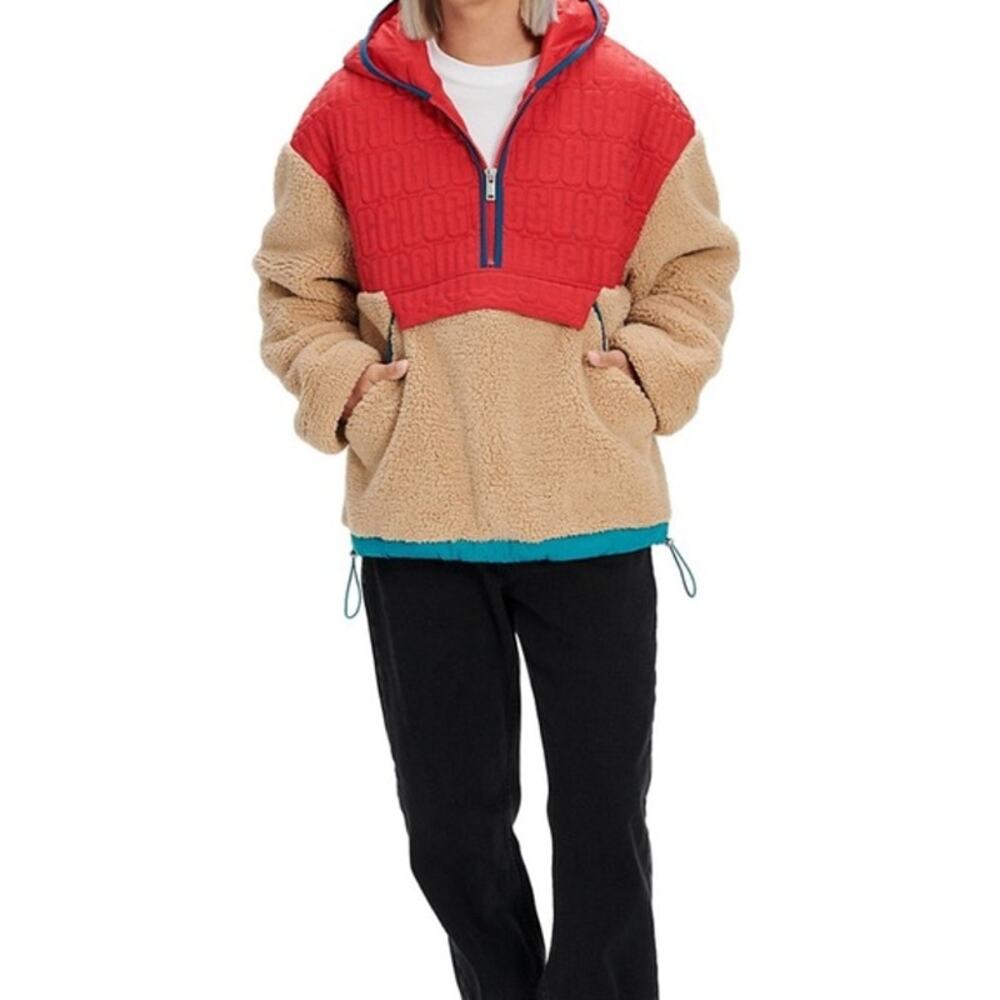 Ugg Men's Iggy Sherpa Half Zip Pullover Jacket Red Tan Size S‎ $198 MSRP